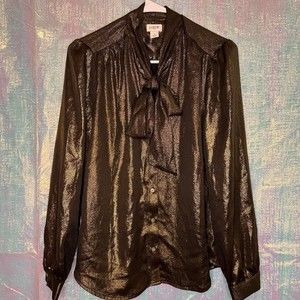 J.Crew Metallic Tie Neck Button Up Blouse size small.